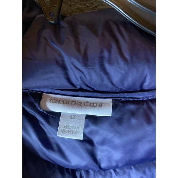 New Charter Club Puffer Vest Removable Hood  Winter 1X Warm Womens Blue gorp - Picture 7 of 8